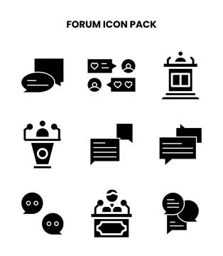 Forum Glyph Set Icons Pack Stock Illustration
