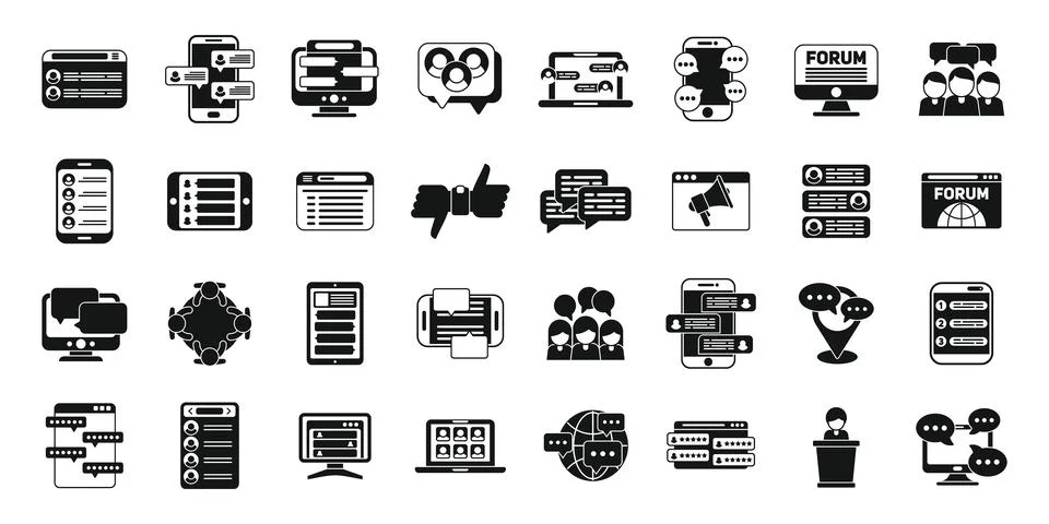Forum icons set simple vector. Feedback dialog Illustrazione stock