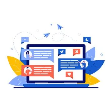 Forum, internet communication concept with character. Online chat service a.. Stock Illustration
