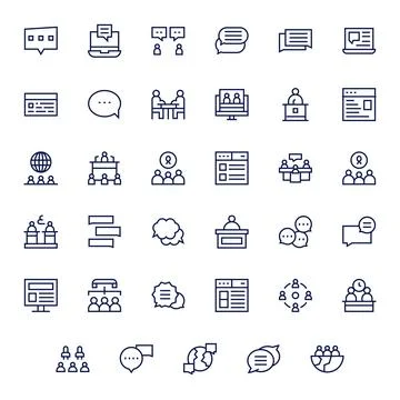 Forum Modern Vector Collection with 35 Regular Line 64x64 Detail Enhanced Ico Stock Illustration