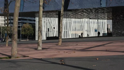 The Forum Park area in Barcelona, Spain. Active silhouettes of people. Stock Footage 167900567