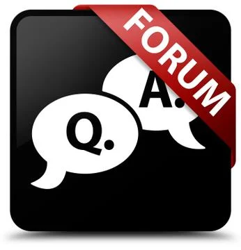 Forum (question answer bubble icon) black square button red ribbon in corner Stock Illustration