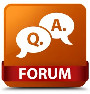 Forum (question answer bubble icon) brown square button red ribbon in middle Stock Illustration