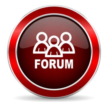Forum red circle glossy web icon, round button with metallic border Stock Illustration