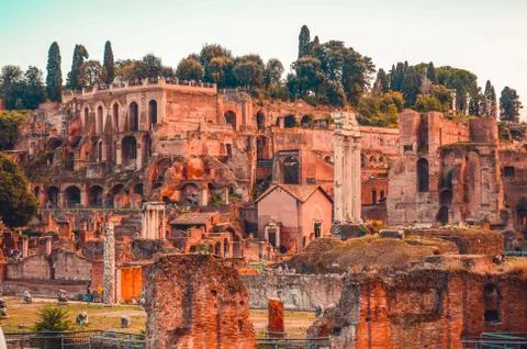 Forum Romanum, is a rectangular forum surrounded by the ruins of several impo Foto stock