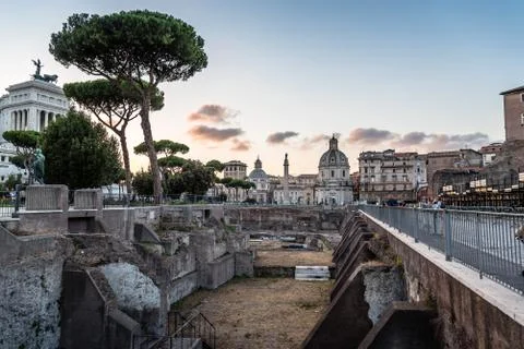 Forum of Trajan in Rome at sunset Foto stock