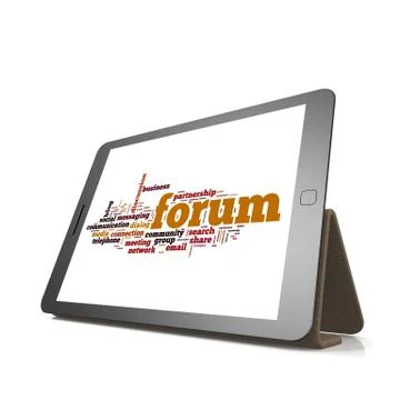 Forum word cloud on tablet Stock Illustration