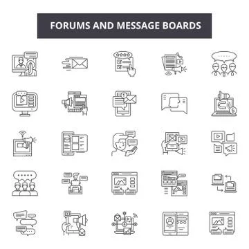 Forums and message boards line icons for web and mobile design. Editable stroke Stock Illustration