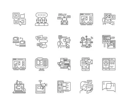 Forums and message boards line icons, signs, vector set, outline illustration Stock Illustration