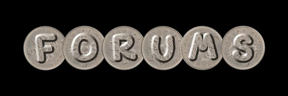 FORUMS  Coins on black background Stock Photos