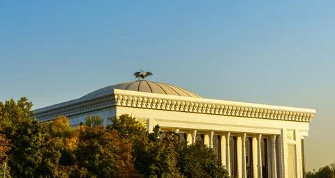 Forums Palace in Tashkent on a sunset with blue sky, Uzbekistan. Stock Photos