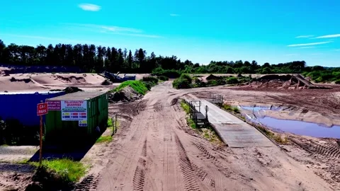 Forward Aerial Drone Shot Over Sand Quarry Earthworks Operations at Tillicoultry Video stock 335535195