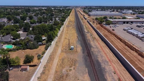 Forward Aerial Drone Shot Over CA High Speed Rail Construction, Fresno Stock Footage 340597487