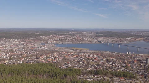 Forward aerial drone view of Sundsvall city in Sweden during spring Видео 333550187