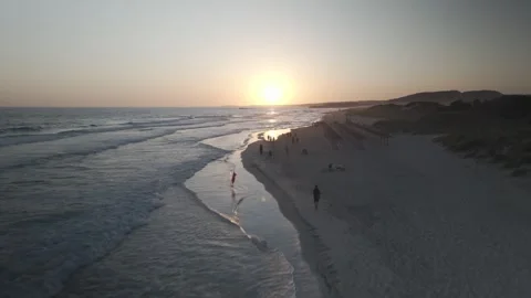 Forward Aerial Flight Toward Sunset Along Son Bou Beach, Menorca, Spain Stock-Footage 344438337