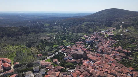 Forward Aerial Flight Toward Village Church Stock Footage 336561747
