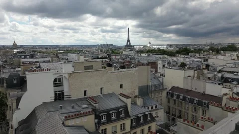 Forward aerial movement on panoroma view above Paris in towards the Eiffel Stock Footage 279722851