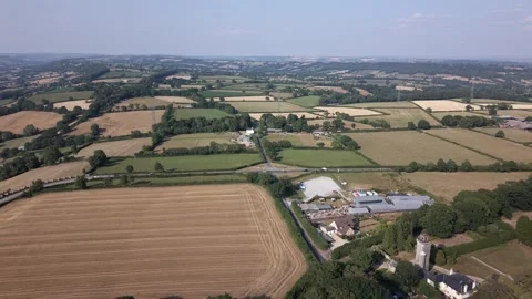 Forward Aerial Over Patchwork Farmland Stock Footage 347979018