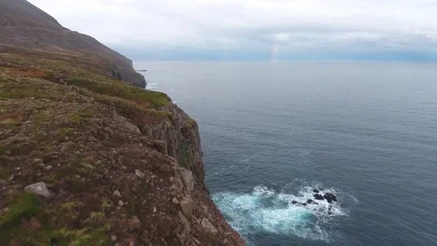 Forward aerial shot over bluff into fjord Video stock 83513808