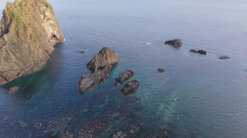 Forward Aerial Toward Rock Formations at Shimamui Coast Shakotan Hokkaido – 4K Stock Footage 321999421