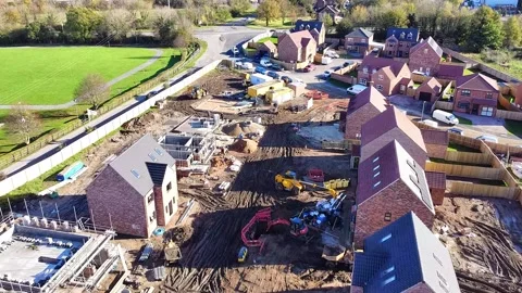 Forward aerial view of a house building site Stock Footage 340382795