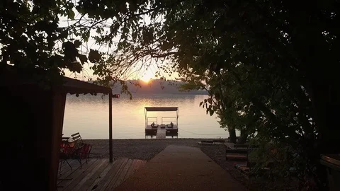 Forward aerial view over the riverside Stock Footage 70759217