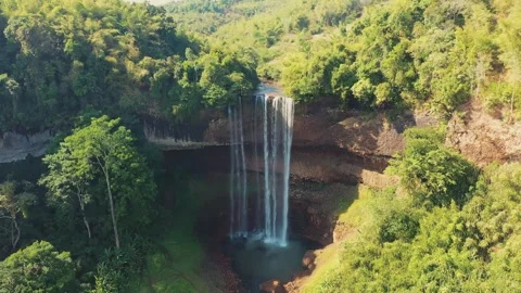 Forward aerial view of Tad Tayicsua waterfall in Bolaven Plateau, Laos Stock Footage 248094047