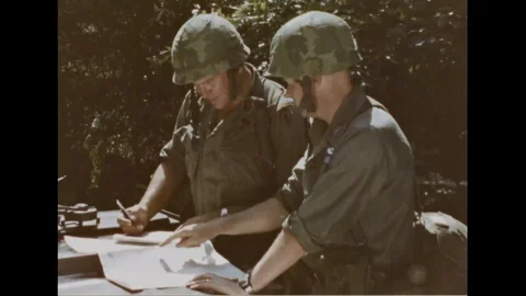 Forward air controllers army officer coordinates with pilots - 1968 Stock Footage 99913089