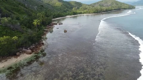Forward and Downward Drone Shot Over Coral Reef Shoreline Video stock 197978543