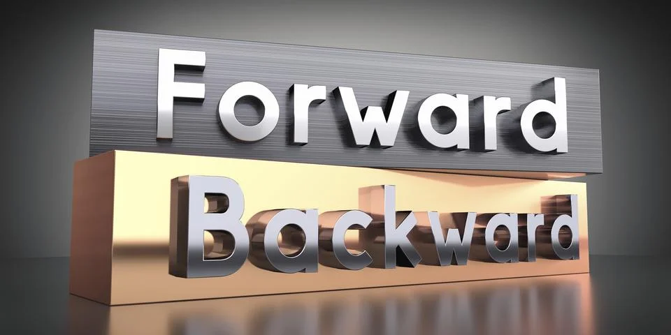 Forward, backward - words on metal blocks - 3D illustration Stock Illustration