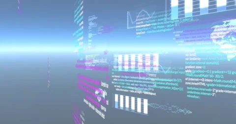 Forward camera drift starting data panels moving rotating, revealing stacked Stock Footage 321700736
