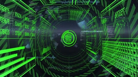 Forward camera motion starting central HUD pulsing, panels sliding and filling, Stock Footage 328246386