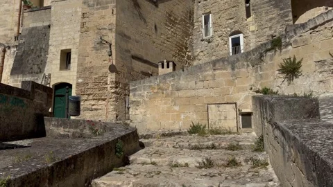 Forward Camera Movement on Stone Staircase in Sassi di Matera Stock Footage 336675165
