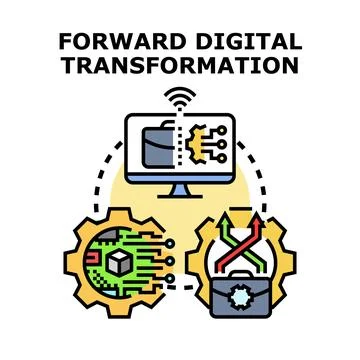 Forward digital transformation process leading business improvement Stock Illustration