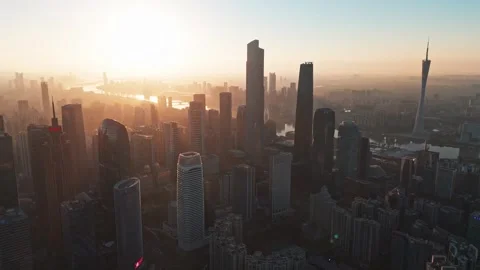 Forward Dolly Drone Flight Through Guangzhou Skys Vídeos de archivo 333035729