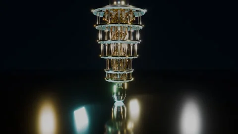 Forward Dolly Move Toward Gold Dilution Refrigerator, 4K Stock Footage 345541224