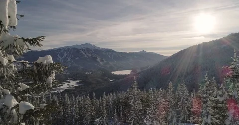 Forward Dolly Shot Of Beautiful Ski Resort On A Sunny Winter Day 스톡 동영상 84751799