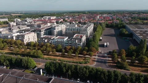 Forward Drone Approach to Dugny Media Village District Stock Footage 343094899