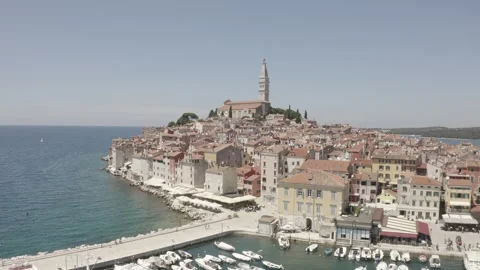 Forward Drone Approach to Rovinj Old Town and Adriatic Waterfront, Croatia Stock-Footage 344039816