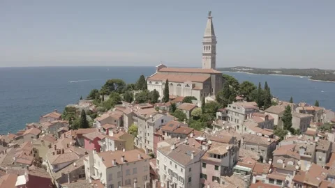 Forward Drone Approach Through Rovinj Old Town to St. Euphemia Church, Croatia Stock-Footage 344039823