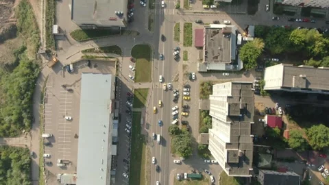 Forward drone flight above urban street Stock Footage 324245372