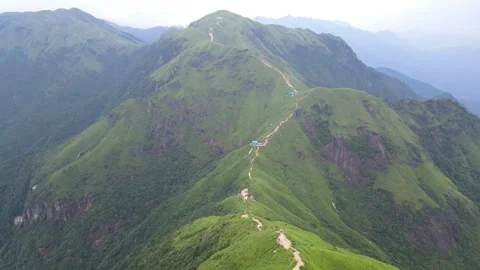 Forward Drone Flight Along Mountain Ridgeline Wugong Mountain China Stock Footage 330286645