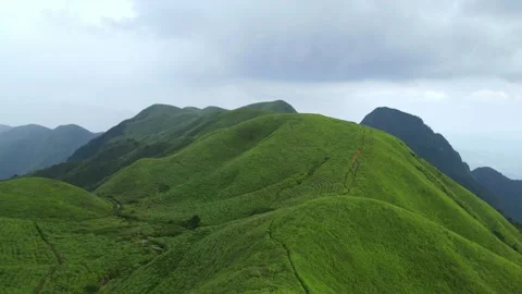 Forward Drone Flight Over Alpine Meadow Ridges Wugong Mountain China Stock Footage 330286711
