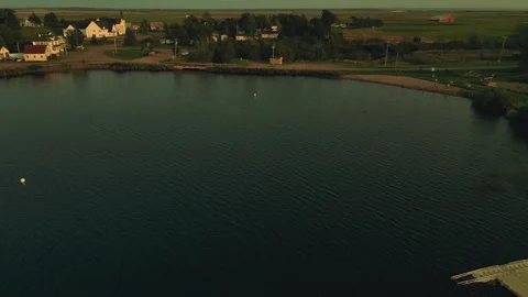 Forward Drone Flight Over Beautiful Lake With A Nice Dock And Boat Launch Stock Footage 255310784