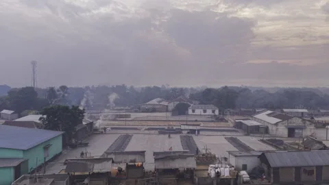 Forward Drone Flight Over Early Morning Rice Processing at Khajanagar Mill Stock-Footage 346218769
