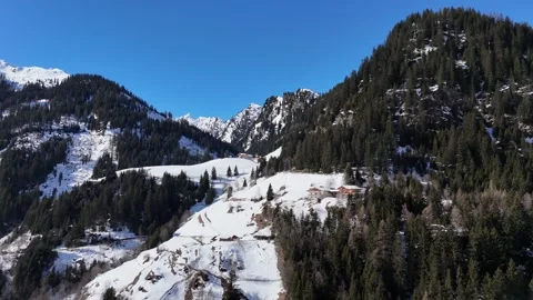 Forward Drone Flight Over Italian Alps Forested Mountain Stock Footage 332064022