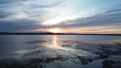 Forward Drone Flight Over a Lake at Sunset. Stock Footage 312418078
