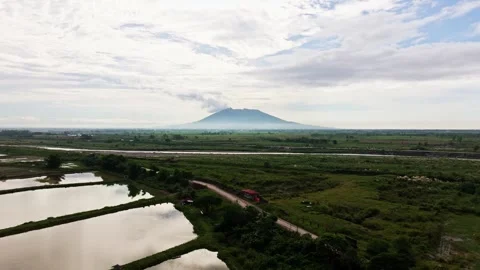 Forward Drone Flight Over Pampanga Farmlands Toward Mount Arayat, Cloudy Morning Stock Footage 329209175