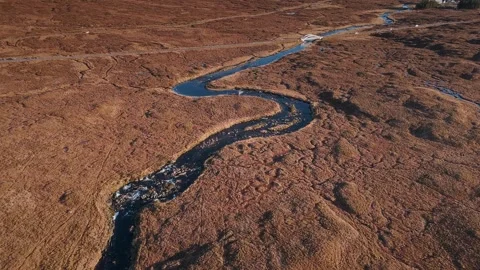 Forward Drone Flight Over River and Bridge in Scottish Highlands Stock Footage 331165661