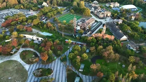 Forward Drone Flight Over Sports Complex Near Sheshan Mountain 動画素材 341367043